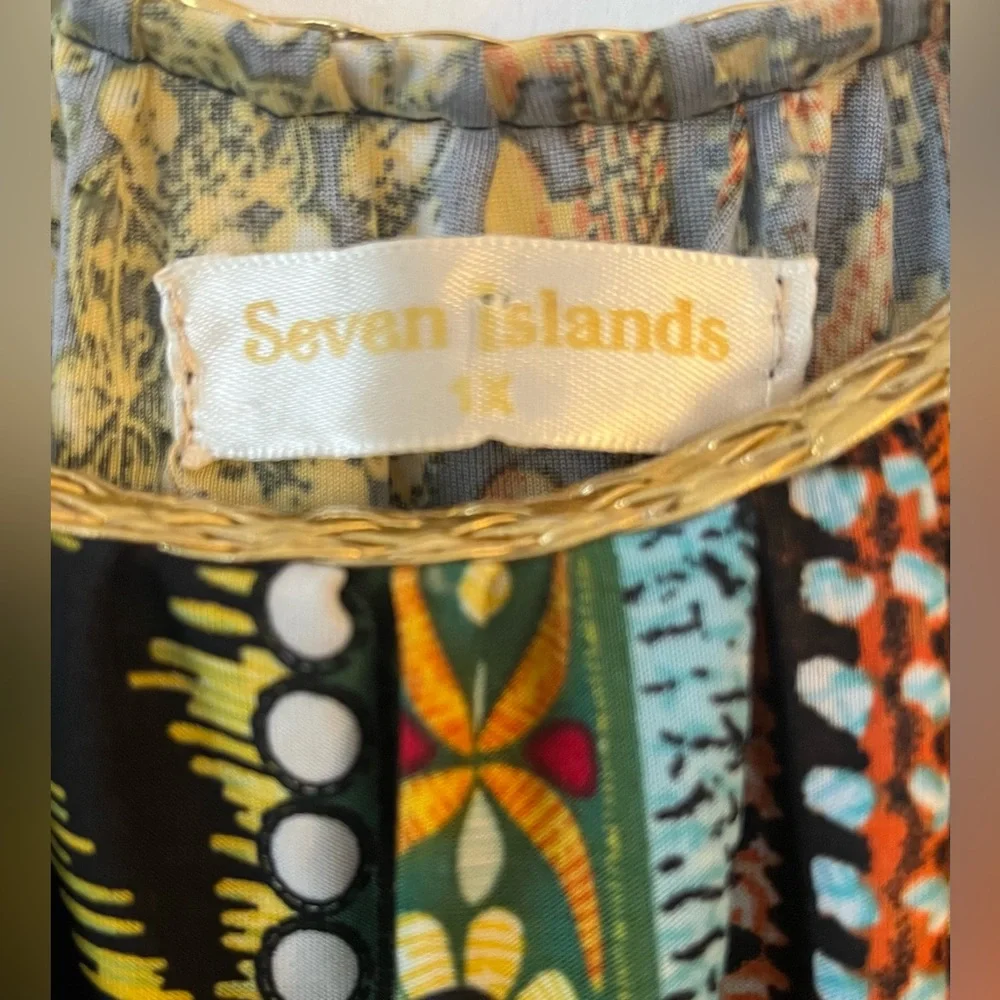 SEVEN ISLANDS Women’s Flowy, Vibrant color Maxi Dress w/ Tassel Belt. Size: (1X) - Picture 5 of 10